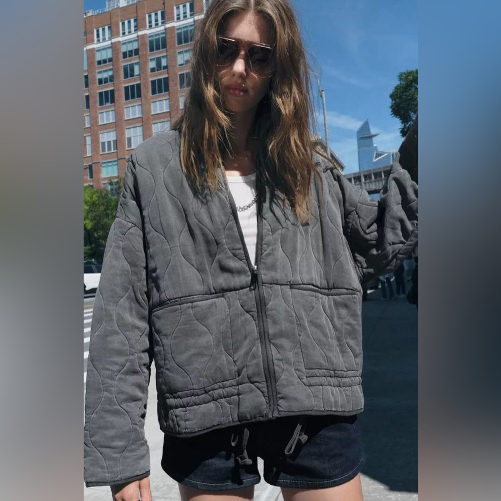 Zara Charcoal Quilted Jacket Size S